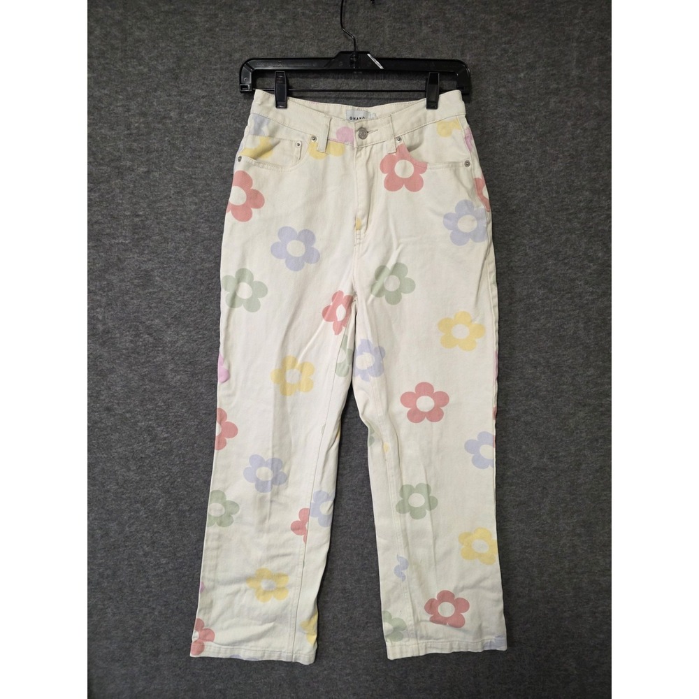 Ghanda Co Cream Women's Sz 8 Tokyo Pants High Waisted Floral Cottagecore Hippie